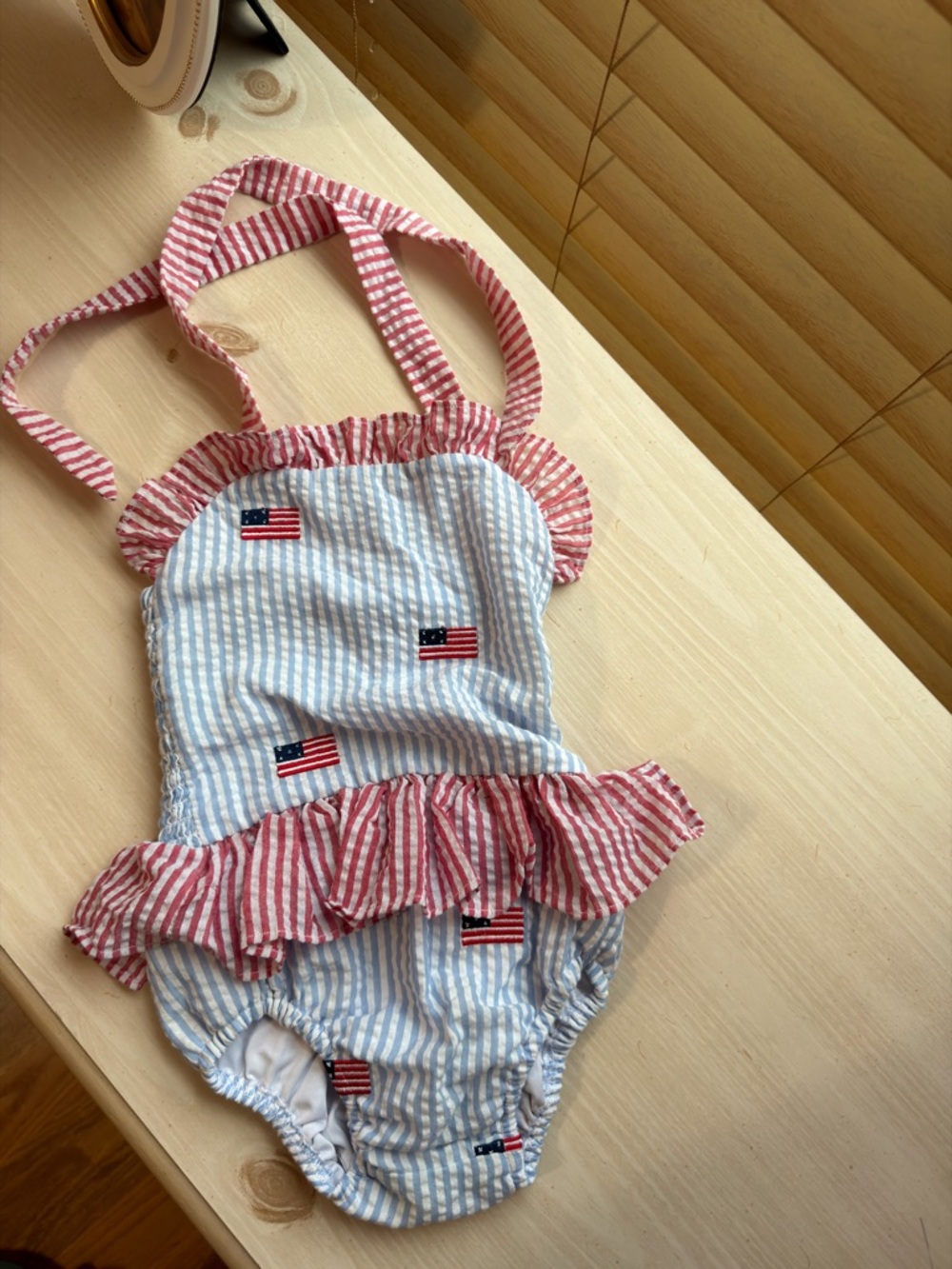 Smocked flamingo 4th of July swimsuit